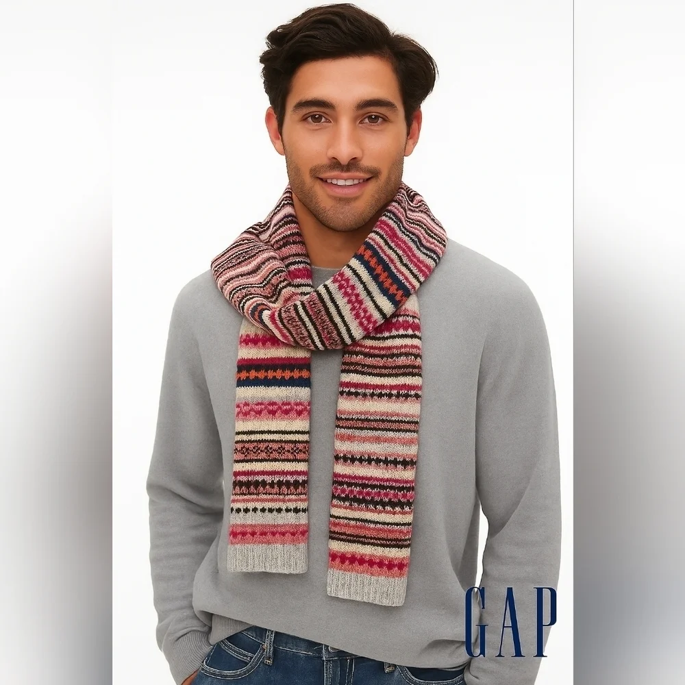 NWT GAP MERINO WOOL BLEND MULTICOLOR FAIR ISLE SCARF UNISEX